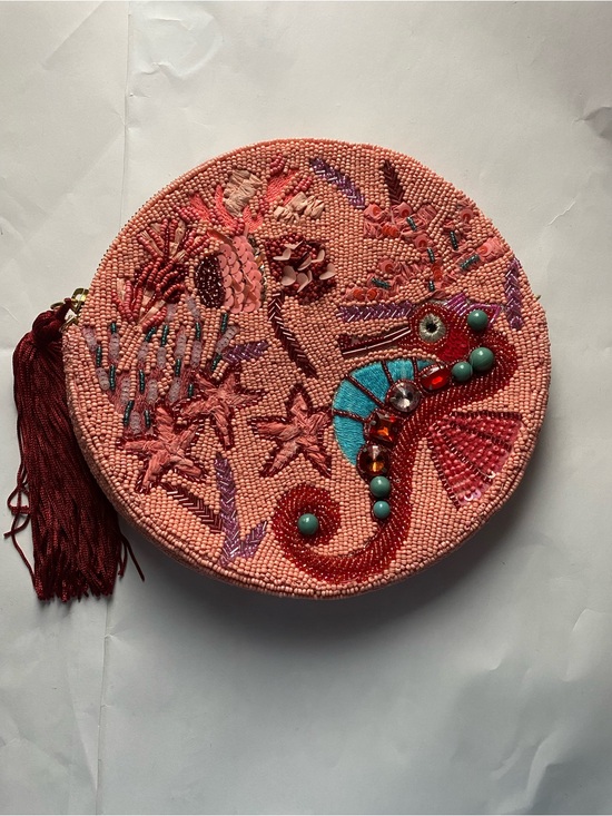Anthropologie Handbags - Anthropologie Embellished Round Beaded Clutch - Pink